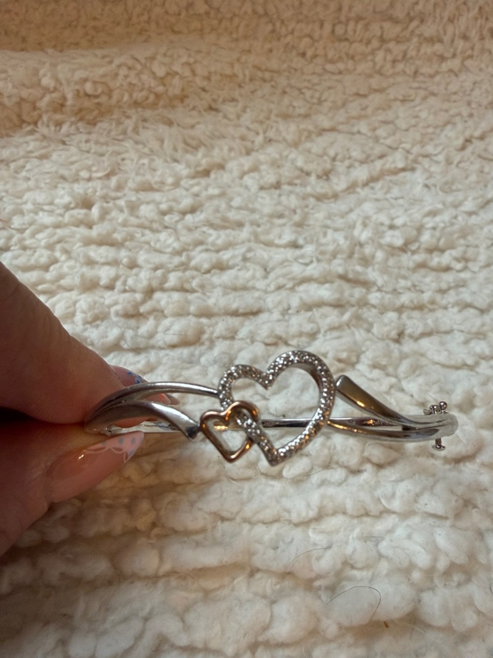 Zales Silver Heart Bracelet with Diamond Accents